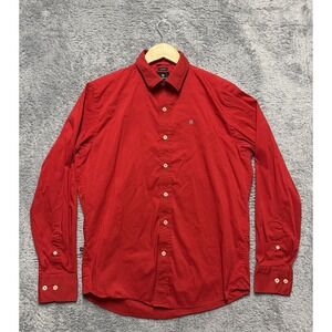 Victorinox Shirt Mens M Tailored Fit Red Cotton Blend Long Sleeve Button Up